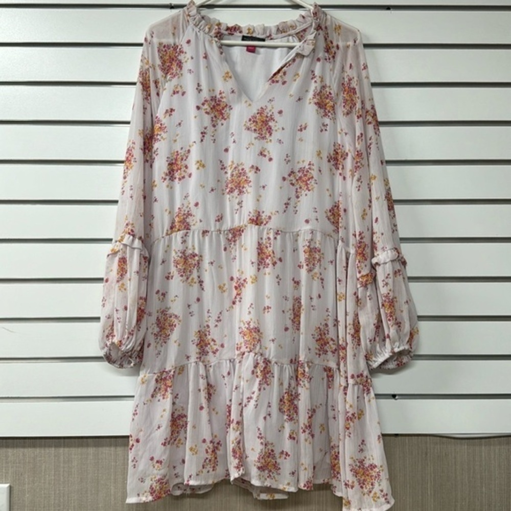 Vince Camato‎  Floral print dress Size large White Sheer Boho Prairie
